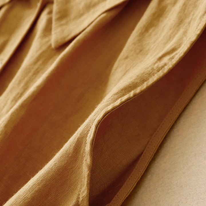 Buddha Stones Sommerkleid aus Baumwolle, schlicht, mit Schnürung, Knopfleiste vorne, Reverskragen, ärmellos, Midi-Länge - image 6