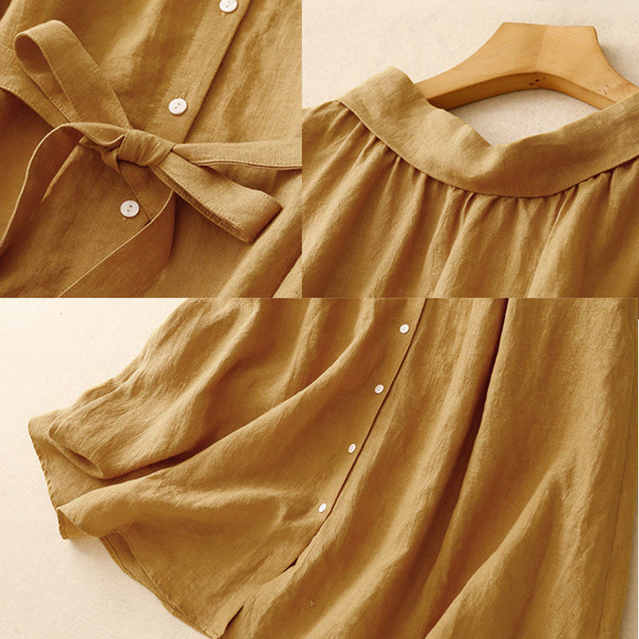 Buddha Stones Sommerkleid aus Baumwolle, schlicht, mit Schnürung, Knopfleiste vorne, Reverskragen, ärmellos, Midi-Länge - image 7