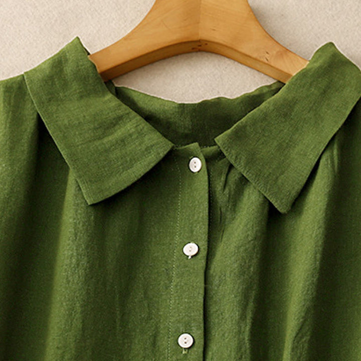 Buddha Stones Sommerkleid aus Baumwolle, schlicht, mit Schnürung, Knopfleiste vorne, Reverskragen, ärmellos, Midi-Länge - image 9