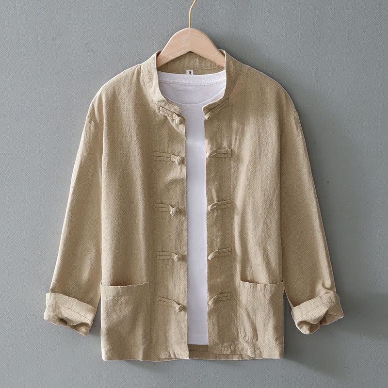 Buddha Stones Frosch-Knopf Chinesischer Tang-Anzug Baumwolle Leinen Herren Jacke Hemd mit Taschen - Beige - US/ UK/AU50，EU60 (5XL) - image 24