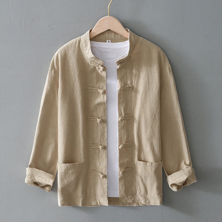 Buddha Stones Frosch-Knopf Chinesischer Tang-Anzug Baumwolle Leinen Herren Jacke Hemd mit Taschen - Beige - US/ UK/AU50，EU60 (5XL) - image 24