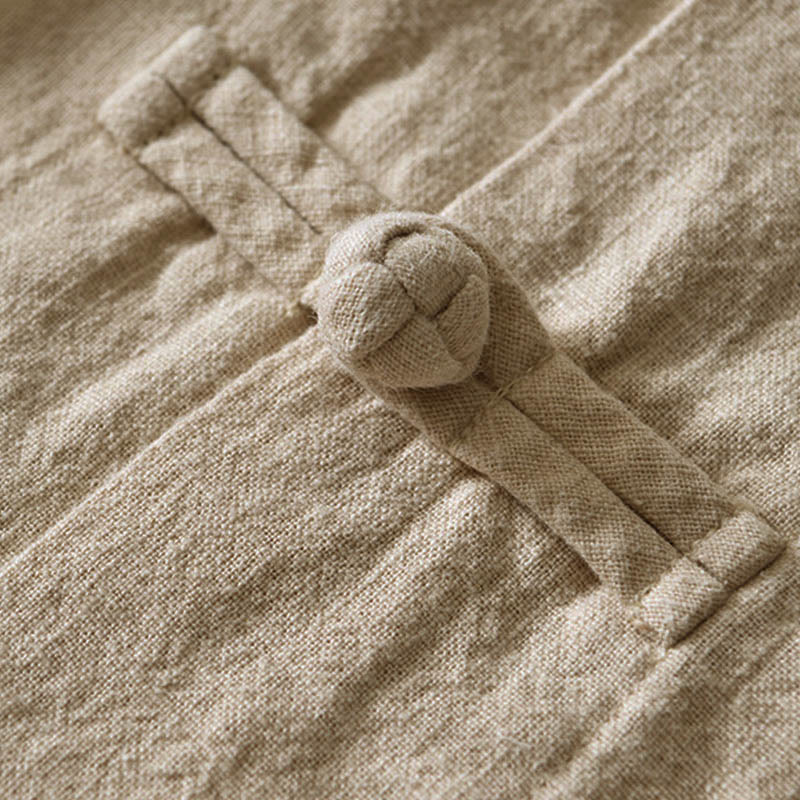 Buddha Stones ​​Froschknopf Chinesischer Tang Anzug Baumwoll-Leinen Herrenhemd mit Taschen - image 25