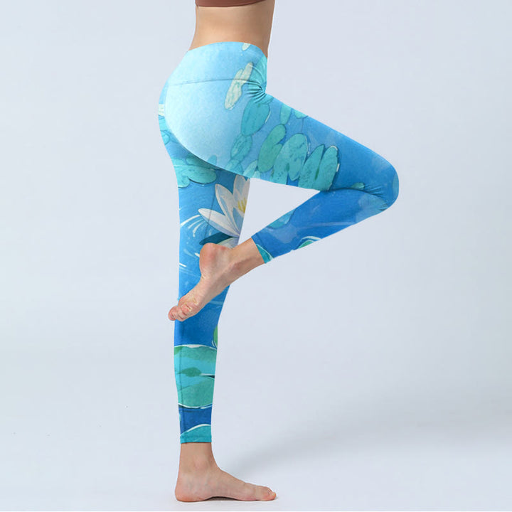 Buddha Stones, weiße Lotusblüte, grüne Lotusblätter, Musterdruck, Gym-Leggings für Damen, Yogahose - image 4