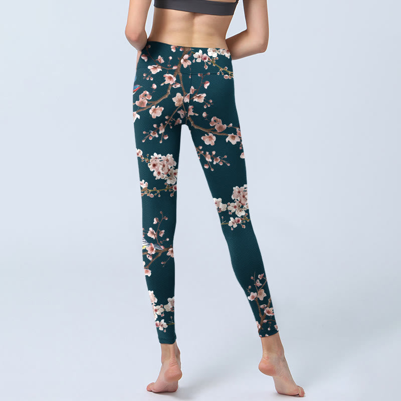 Buddha Stones Spatz Schwalbe Pfirsichblüte Musterdruck Gym Leggings Damen Yogahose - image 7