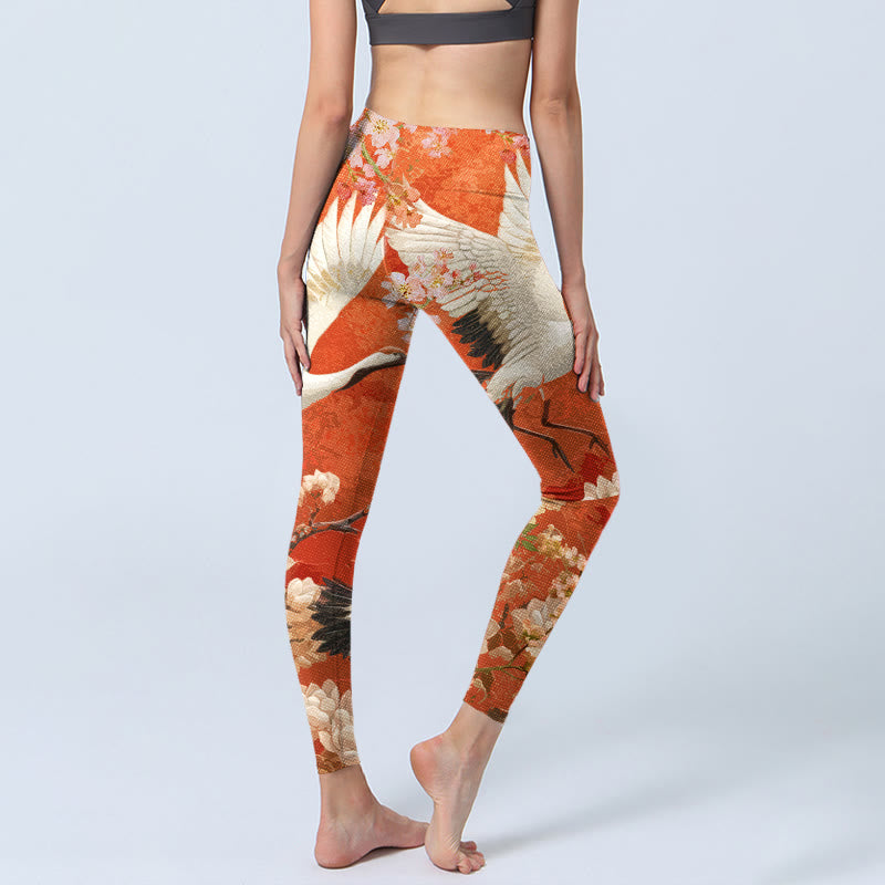 Buddha Stones Mandschurenkranich Kirschblüte Lotusblumenmuster Druck Gym Leggings Damen Yogahose - image 6