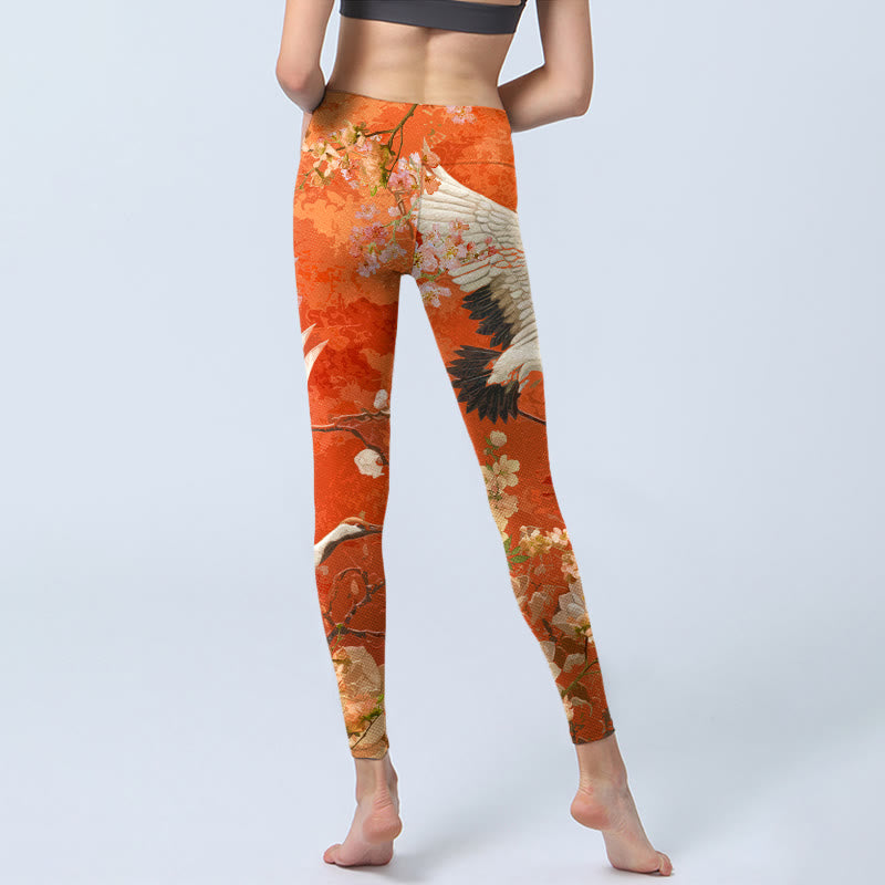 Buddha Stones Mandschurenkranich Kirschblüte Lotusblumenmuster Druck Gym Leggings Damen Yogahose - image 4