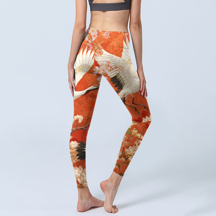 Buddha Stones Mandschurenkranich Kirschblüte Lotusblumenmuster Druck Gym Leggings Damen Yogahose - image 7