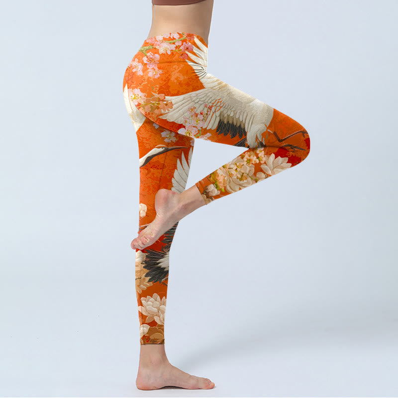 Buddha Stones Mandschurenkranich Kirschblüte Lotusblumenmuster Druck Gym Leggings Damen Yogahose - image 4