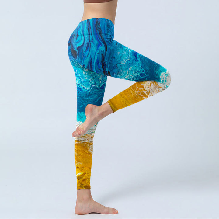 Buddha Stones Ocean Wave Golden Shore Musterdruck Gym Leggings Damen Yogahose - image 4