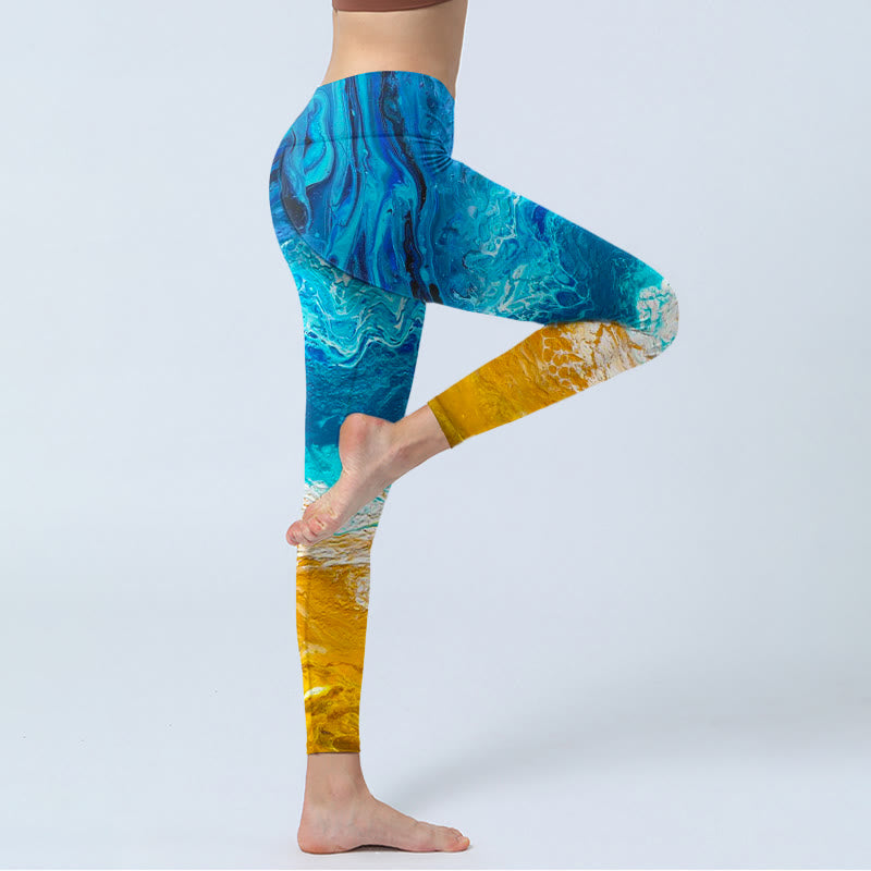 Buddha Stones Ocean Wave Golden Shore Musterdruck Gym Leggings Damen Yogahose - image 5