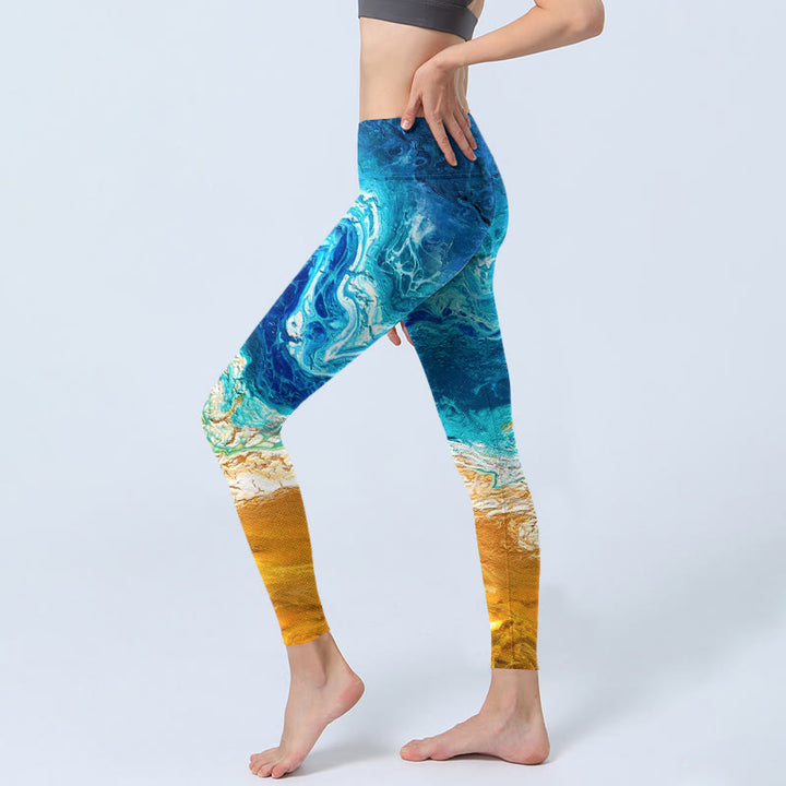 Buddha Stones Ocean Wave Golden Shore Musterdruck Gym Leggings Damen Yogahose - image 3