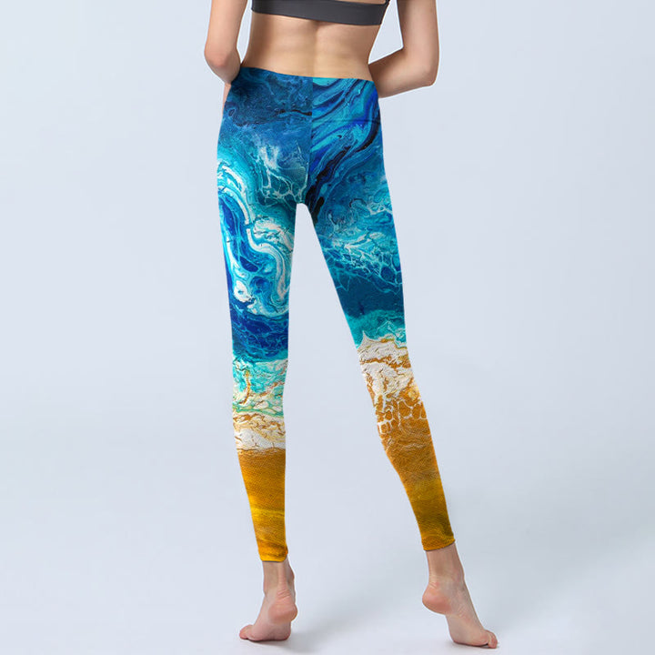 Buddha Stones Ocean Wave Golden Shore Musterdruck Gym Leggings Damen Yogahose - image 6
