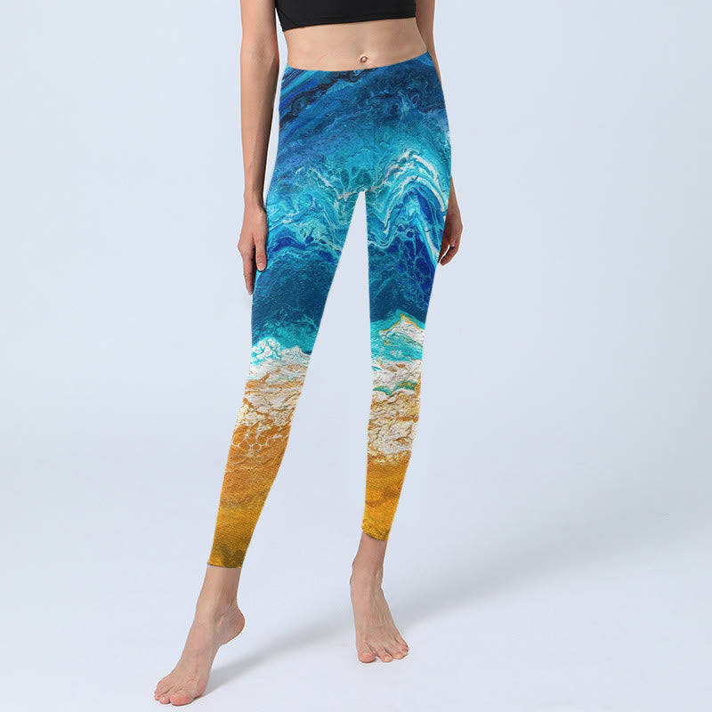 Buddha Stones Ocean Wave Golden Shore Musterdruck Gym Leggings Damen Yogahose - image 5