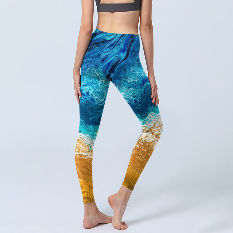 Buddha Stones Ocean Wave Golden Shore Musterdruck Gym Leggings Damen Yogahose - image 4