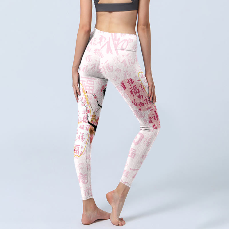 Buddha Stones Schmetterling Pflaumenblüte Fu Charakter Musterdruck Gym Leggings Damen Yogahose - image 4
