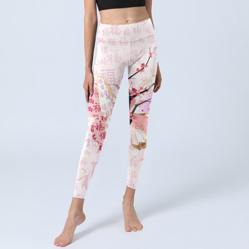 Buddha Stones Schmetterling Pflaumenblüte Fu Charakter Musterdruck Gym Leggings Damen Yogahose - image 5