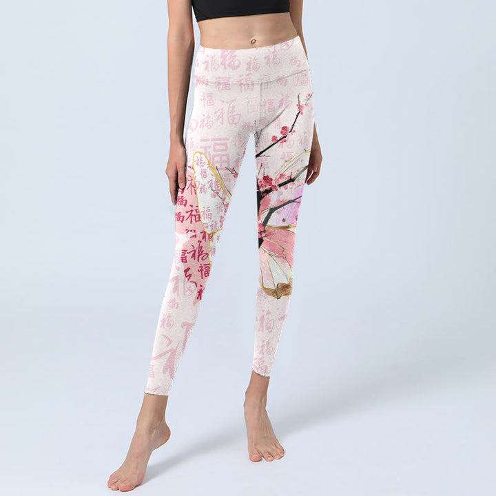 Buddha Stones Schmetterling Pflaumenblüte Fu Charakter Musterdruck Gym Leggings Damen Yogahose - image 5