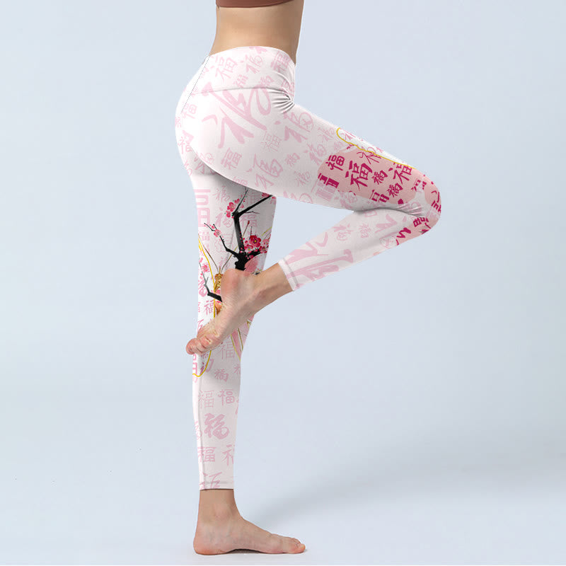 Buddha Stones Schmetterling Pflaumenblüte Fu Charakter Musterdruck Gym Leggings Damen Yogahose - image 4