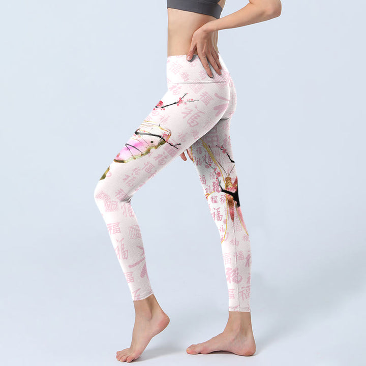 Buddha Stones Schmetterling Pflaumenblüte Fu Charakter Musterdruck Gym Leggings Damen Yogahose - image 3