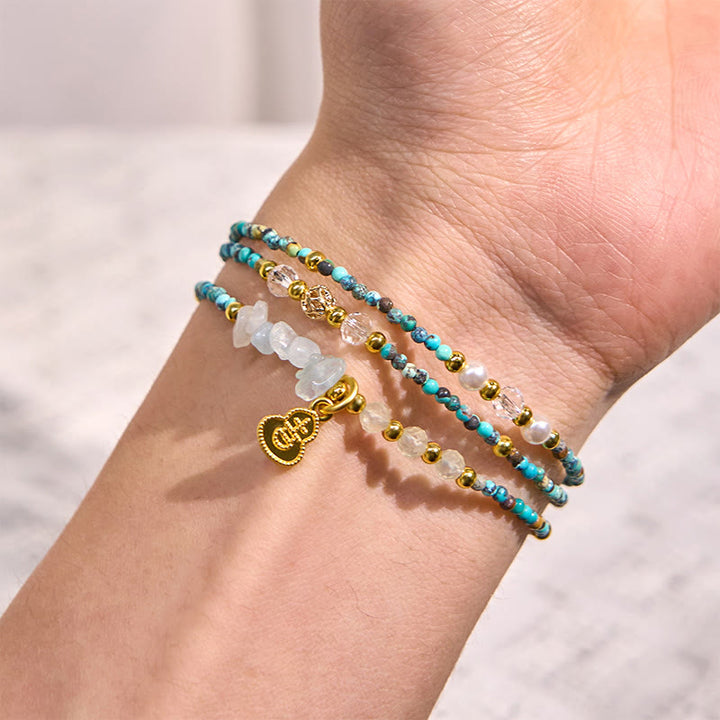 Buddha Stones Türkis Perlen Stärke Dreifach Wickelarmband