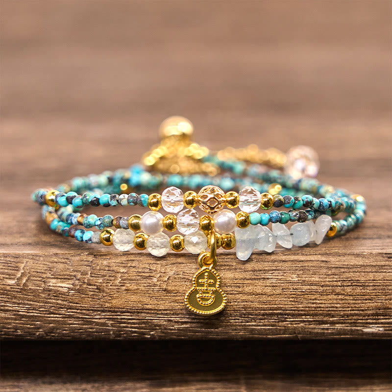 Buddha Stones Türkis Perlen Stärke Dreifach Wickelarmband