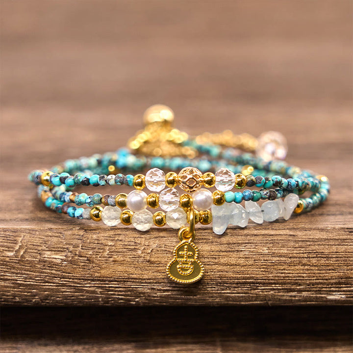 Buddha Stones Türkis Perlen Stärke Dreifach Wickelarmband