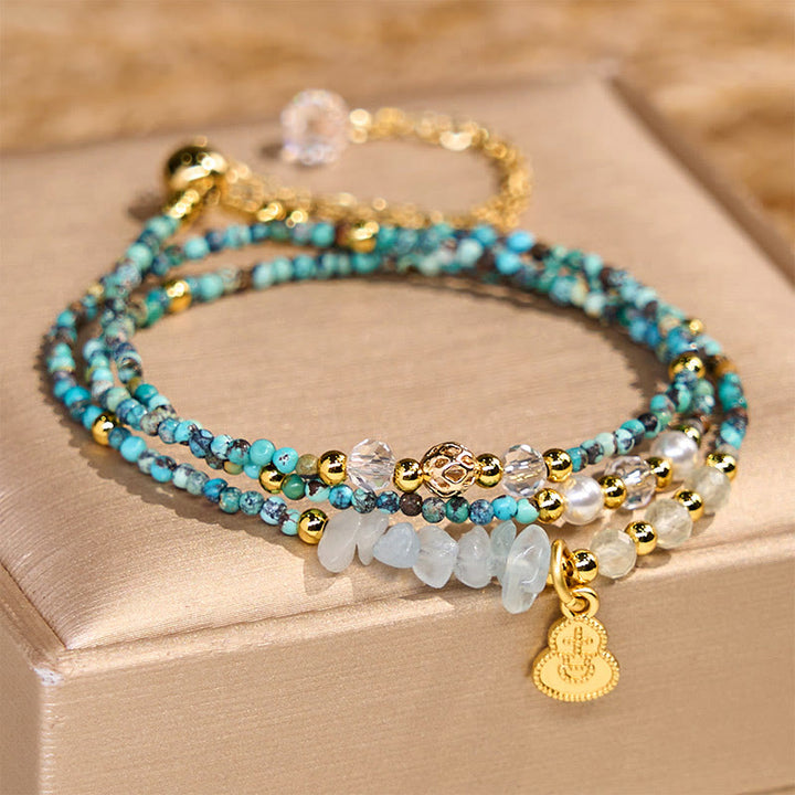 Buddha Stones Türkis Perlen Stärke Dreifach Wickelarmband