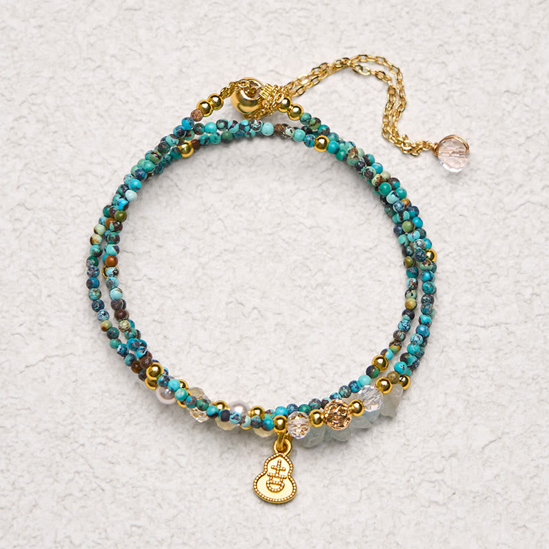 Buddha Stones Türkis Perlen Stärke Dreifach Wickelarmband