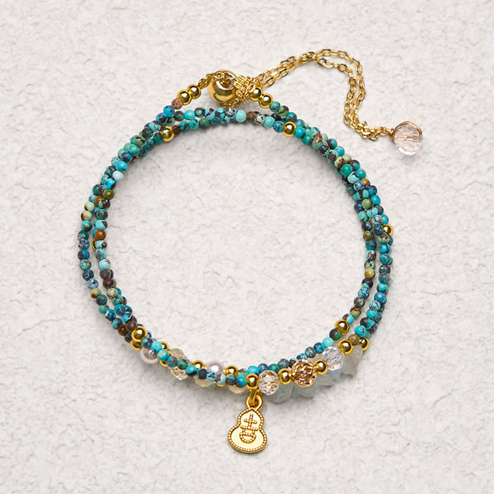 Buddha Stones Türkis Perlen Stärke Dreifach Wickelarmband