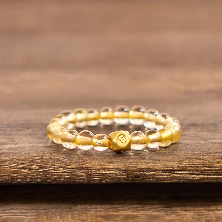 Buddha Stones 3mm Goldene Rutilquarzperlen Reichtum Elastischer Schnurring