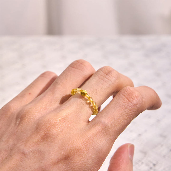 Buddha Stones 3mm Goldene Rutilquarzperlen Reichtum Elastischer Schnurring