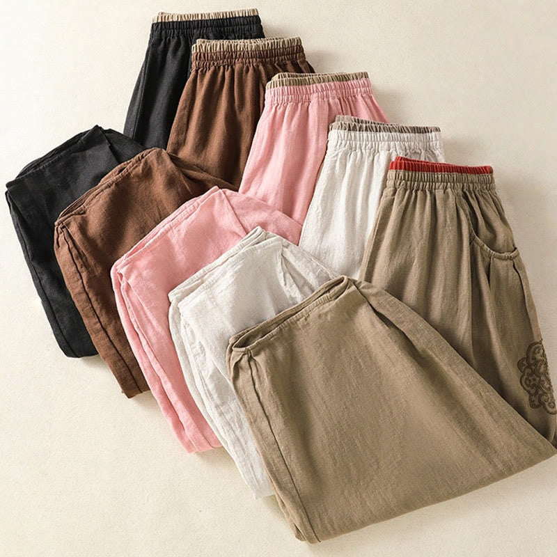 Buddha Stones Lässige Stickerei Damen-Haremshose aus Baumwolle und Leinen in den Größen 7–8 mit Taschen - image 36