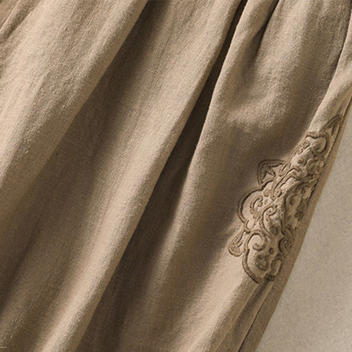 Buddha Stones Lässige Stickerei Damen-Haremshose aus Baumwolle und Leinen in den Größen 7–8 mit Taschen - image 4