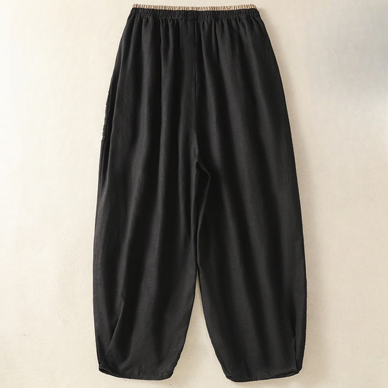 Buddha Stones Lässige Stickerei Damen-Haremshose aus Baumwolle und Leinen in den Größen 7–8 mit Taschen - image 30