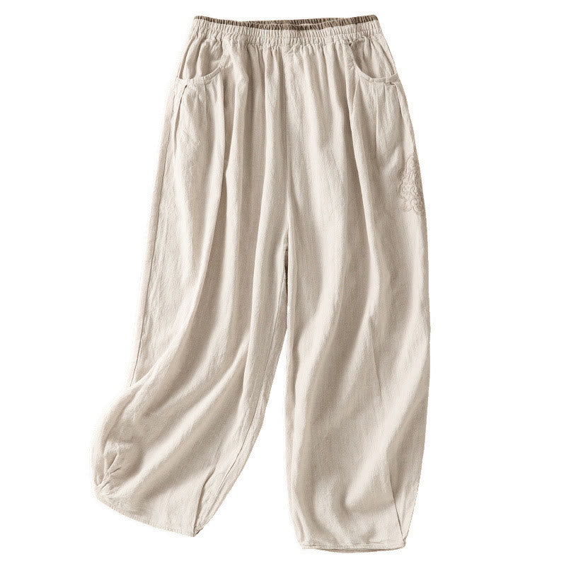 Buddha Stones Lässige Stickerei Damen-Haremshose aus Baumwolle und Leinen in den Größen 7–8 mit Taschen - image 15
