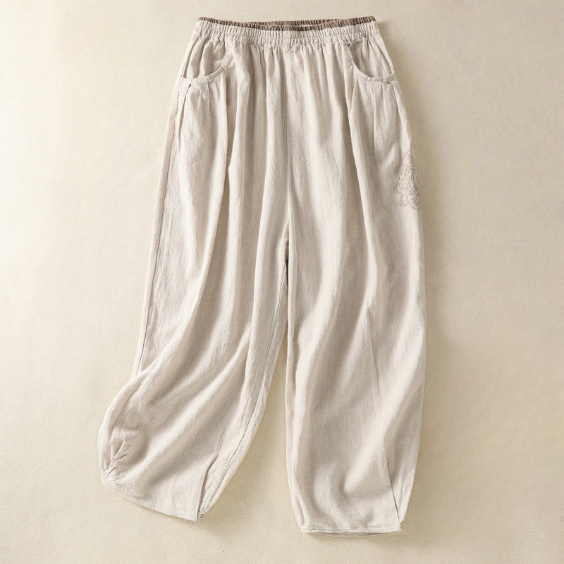 Buddha Stones Lässige Stickerei Damen-Haremshose aus Baumwolle und Leinen in den Größen 7–8 mit Taschen - Leinen - US 8-10, UK/AU 12-14, EU 40-42 (2XL) - image 6