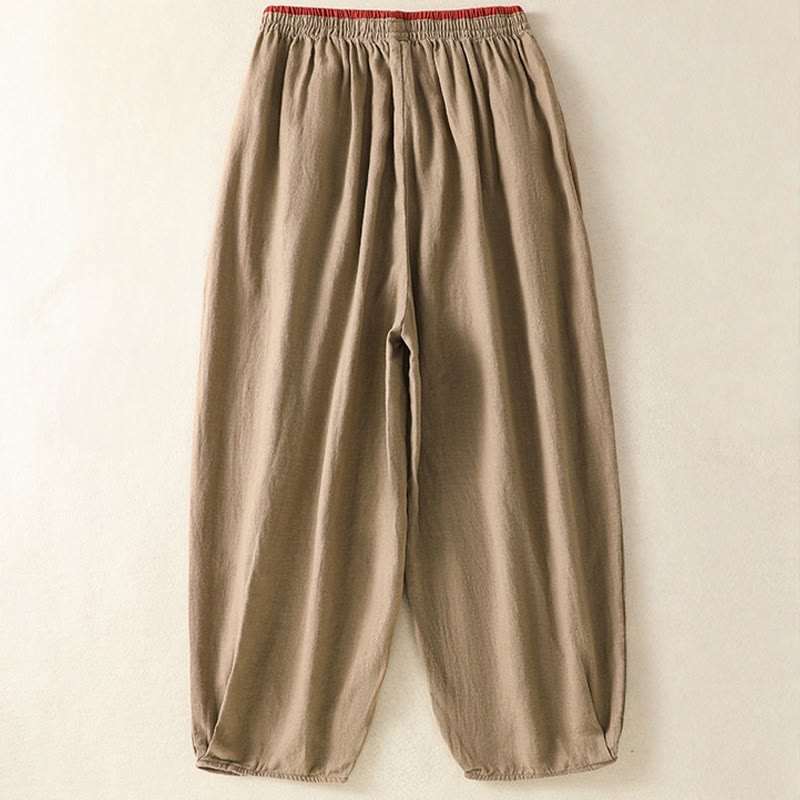 Buddha Stones Lässige Stickerei Damen-Haremshose aus Baumwolle und Leinen in den Größen 7–8 mit Taschen - image 1