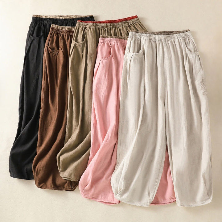 Buddha Stones Lässige Stickerei Damen-Haremshose aus Baumwolle und Leinen in den Größen 7–8 mit Taschen - image 35