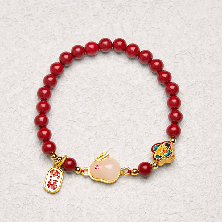 Buddha Stones Zinnober süße Kaninchen Bunny Fu Charakter ruhiges Armband