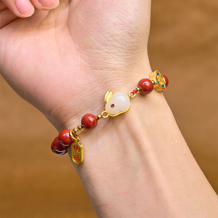 Buddha Stones Zinnober süße Kaninchen Bunny Fu Charakter ruhiges Armband