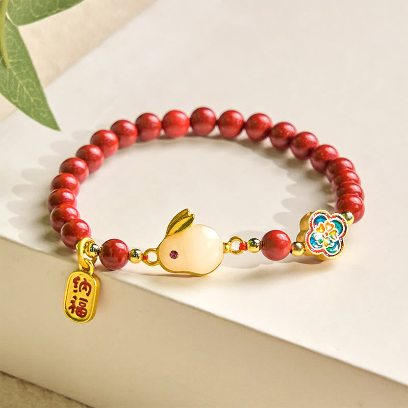 Buddha Stones Zinnober süße Kaninchen Bunny Fu Charakter ruhiges Armband