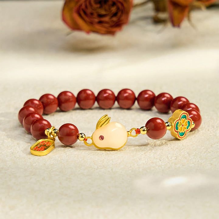 Buddha Stones Zinnober süße Kaninchen Bunny Fu Charakter ruhiges Armband