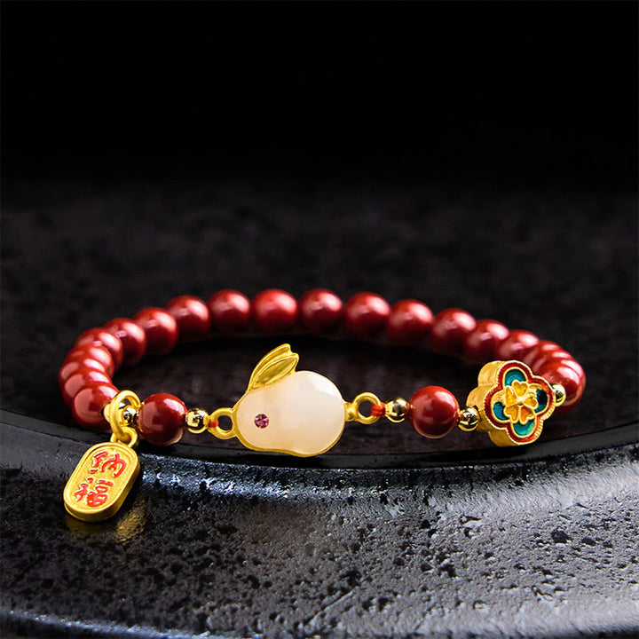 Buddha Stones Zinnober süße Kaninchen Bunny Fu Charakter ruhiges Armband