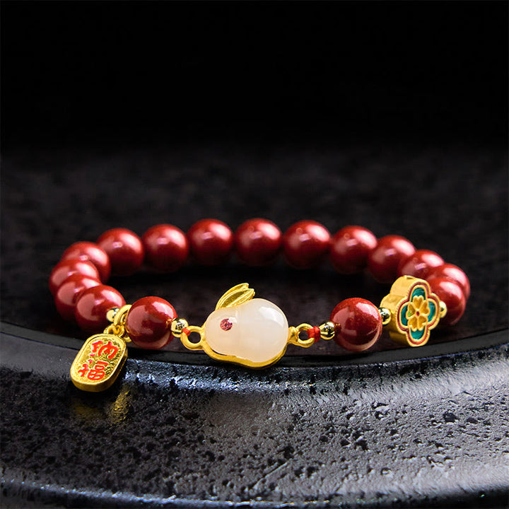 Buddha Stones Zinnober süße Kaninchen Bunny Fu Charakter ruhiges Armband