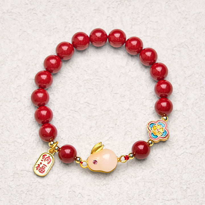 Buddha Stones Zinnober süße Kaninchen Bunny Fu Charakter ruhiges Armband