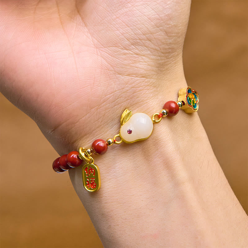 Buddha Stones Zinnober süße Kaninchen Bunny Fu Charakter ruhiges Armband