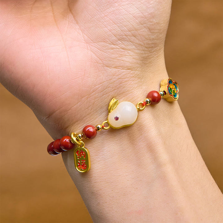 Buddha Stones Zinnober süße Kaninchen Bunny Fu Charakter ruhiges Armband