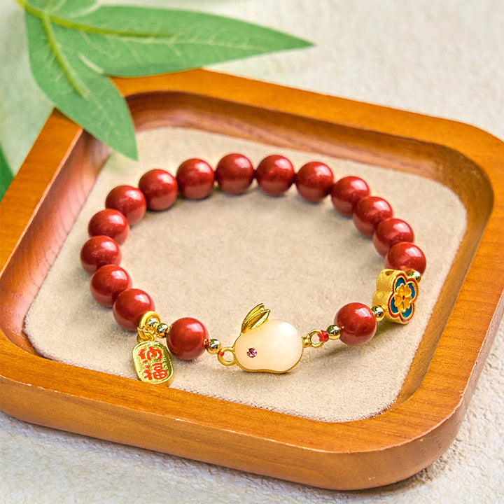 Buddha Stones Zinnober süße Kaninchen Bunny Fu Charakter ruhiges Armband