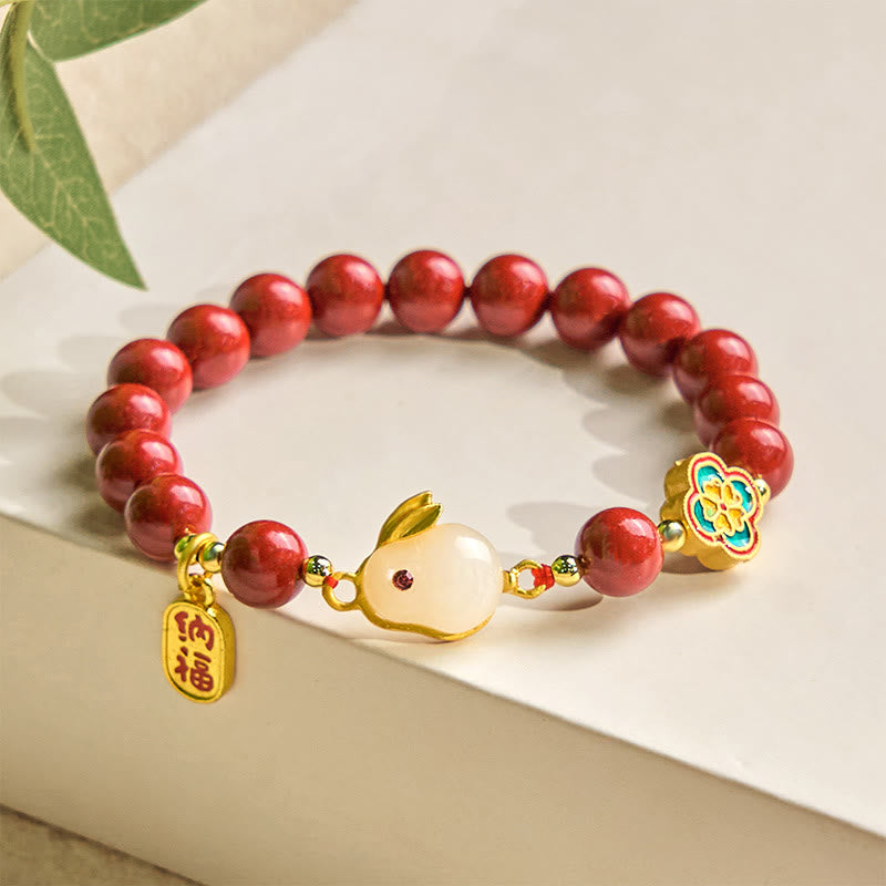 Buddha Stones Zinnober süße Kaninchen Bunny Fu Charakter ruhiges Armband