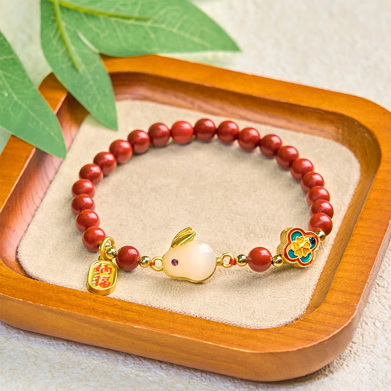 Buddha Stones Zinnober süße Kaninchen Bunny Fu Charakter ruhiges Armband